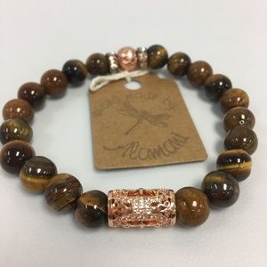 Handmade stone beads stretch bracelet with charm